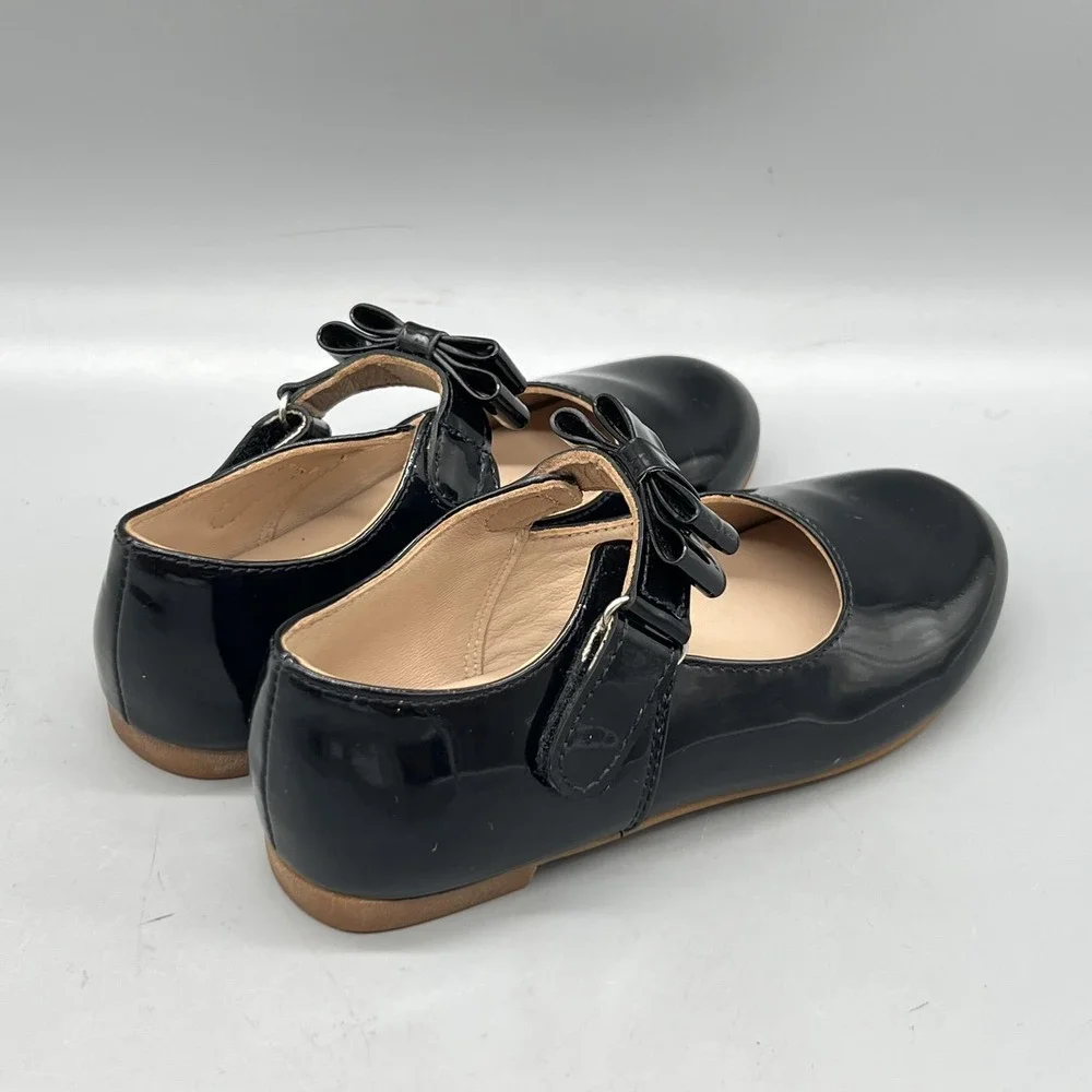 Elephantito Shoes Girls 9 Black Patent Leather Mary Jane Bow Flats Dress School